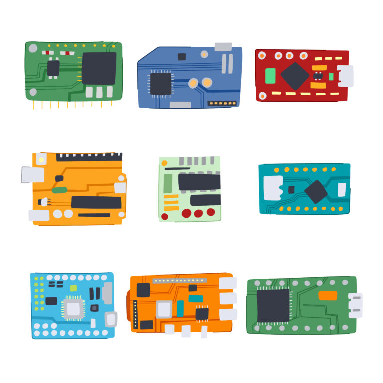 microcontroller set cartoon vector illustration